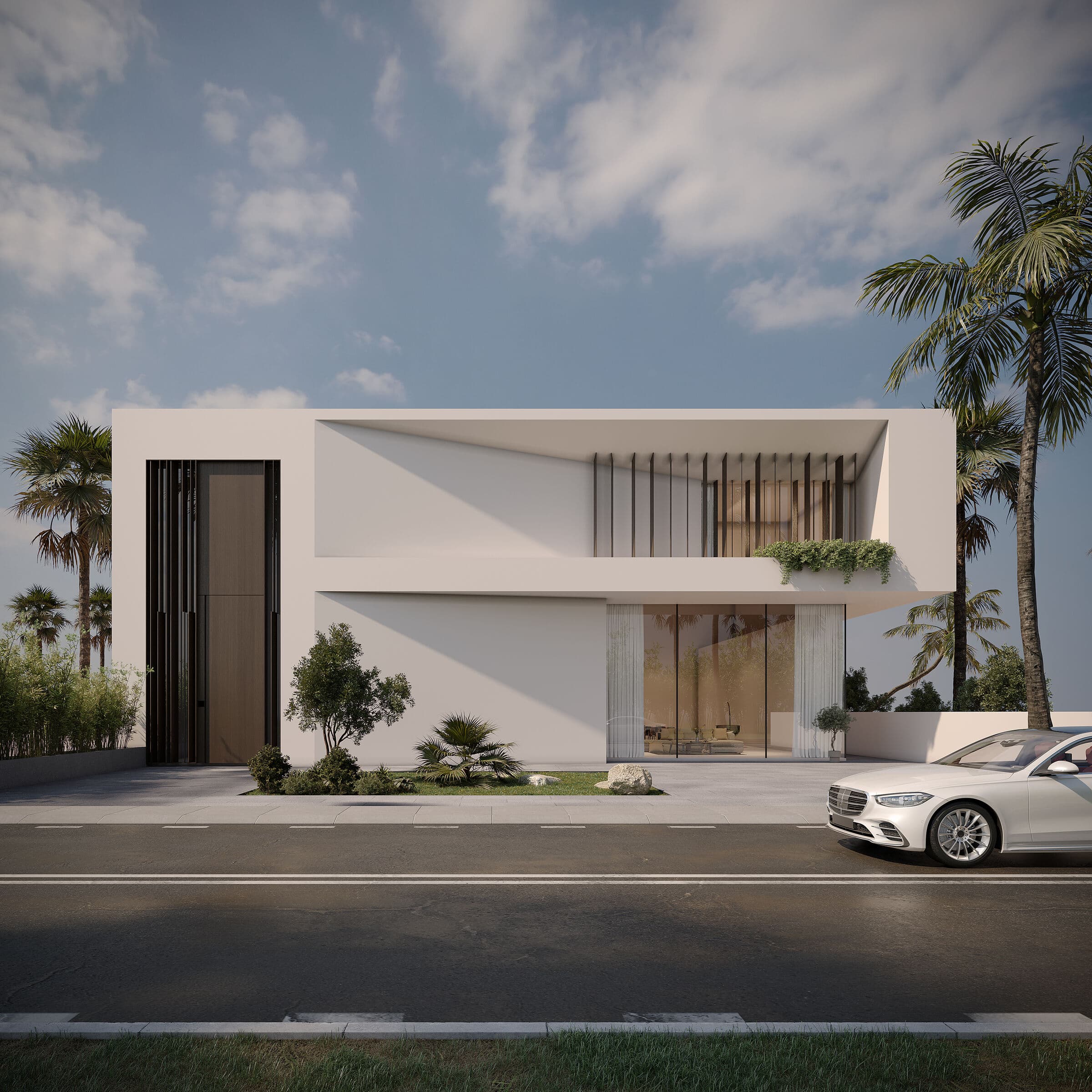 Maison Blanche Facade - Night view architectural render