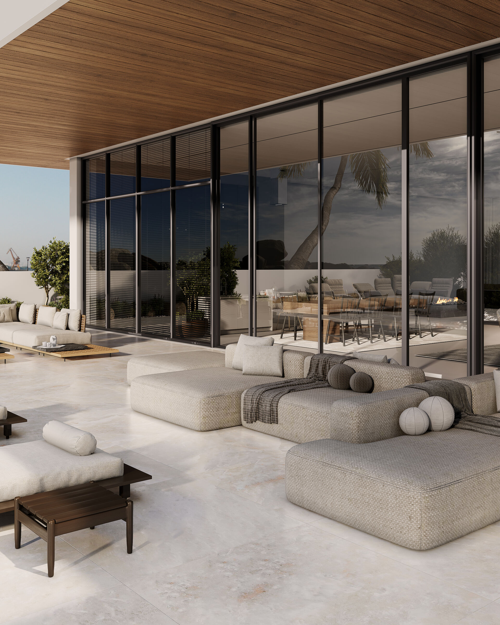 Detail of pavilion shade canopy over pool edge at ZNSO Poolside Pavilion, Kuwait