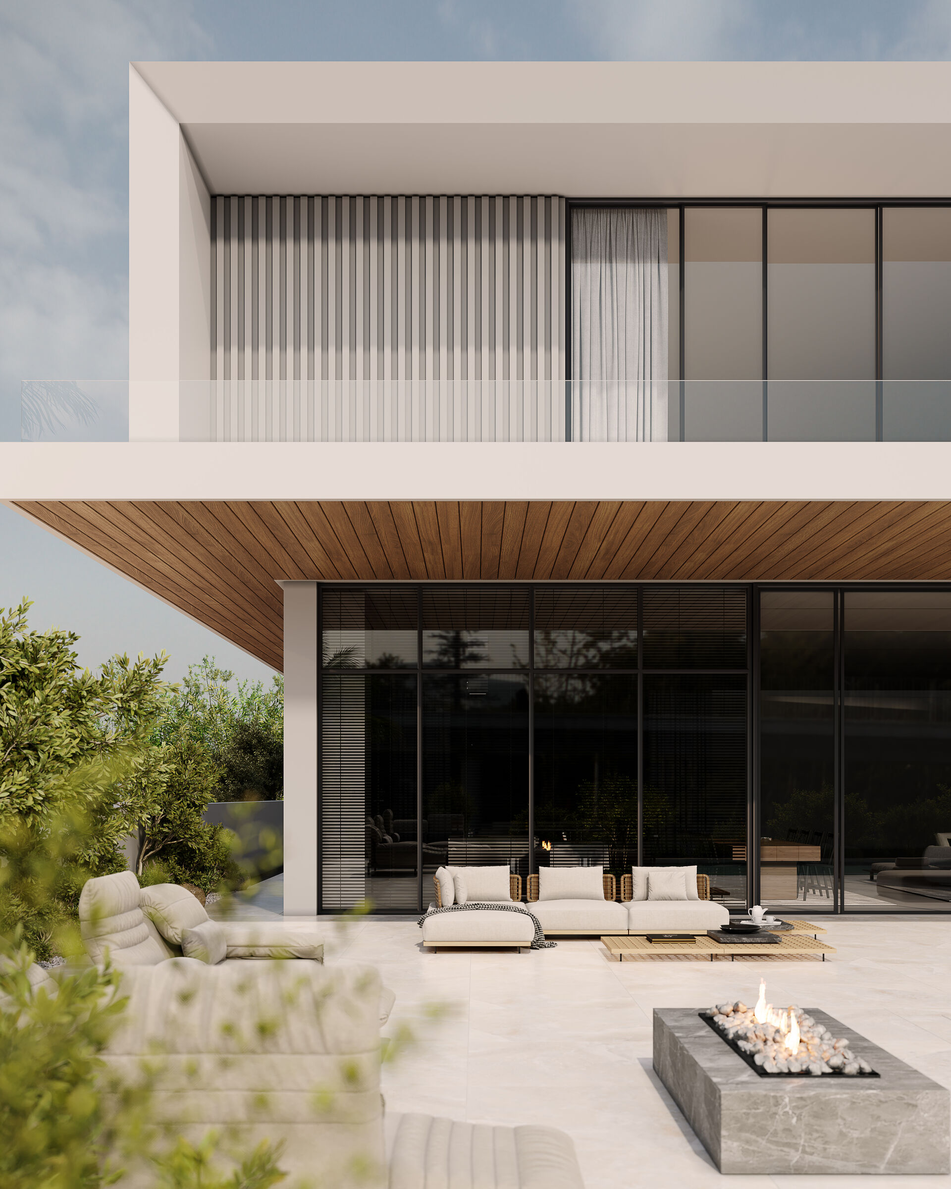 ZNSO Poolside Pavilion project showing shade structure, pool, and landscape design in Kuwait