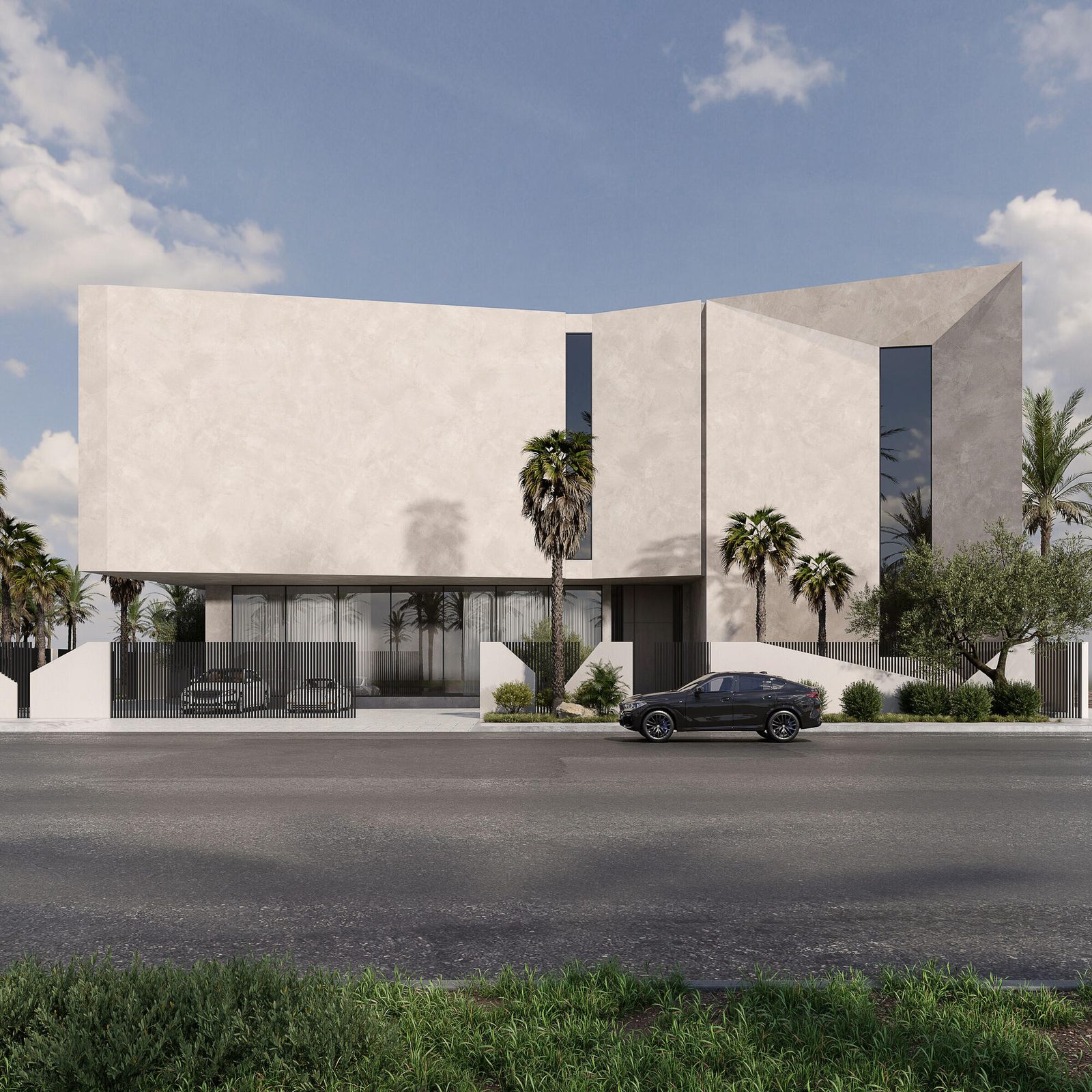 Midday sun on residential architecture in Kuwait City illustrating extreme heat conditions for facade design